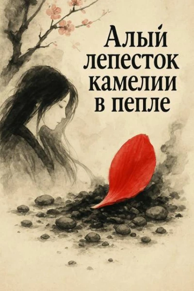 Алый лепесток камелии в пепле